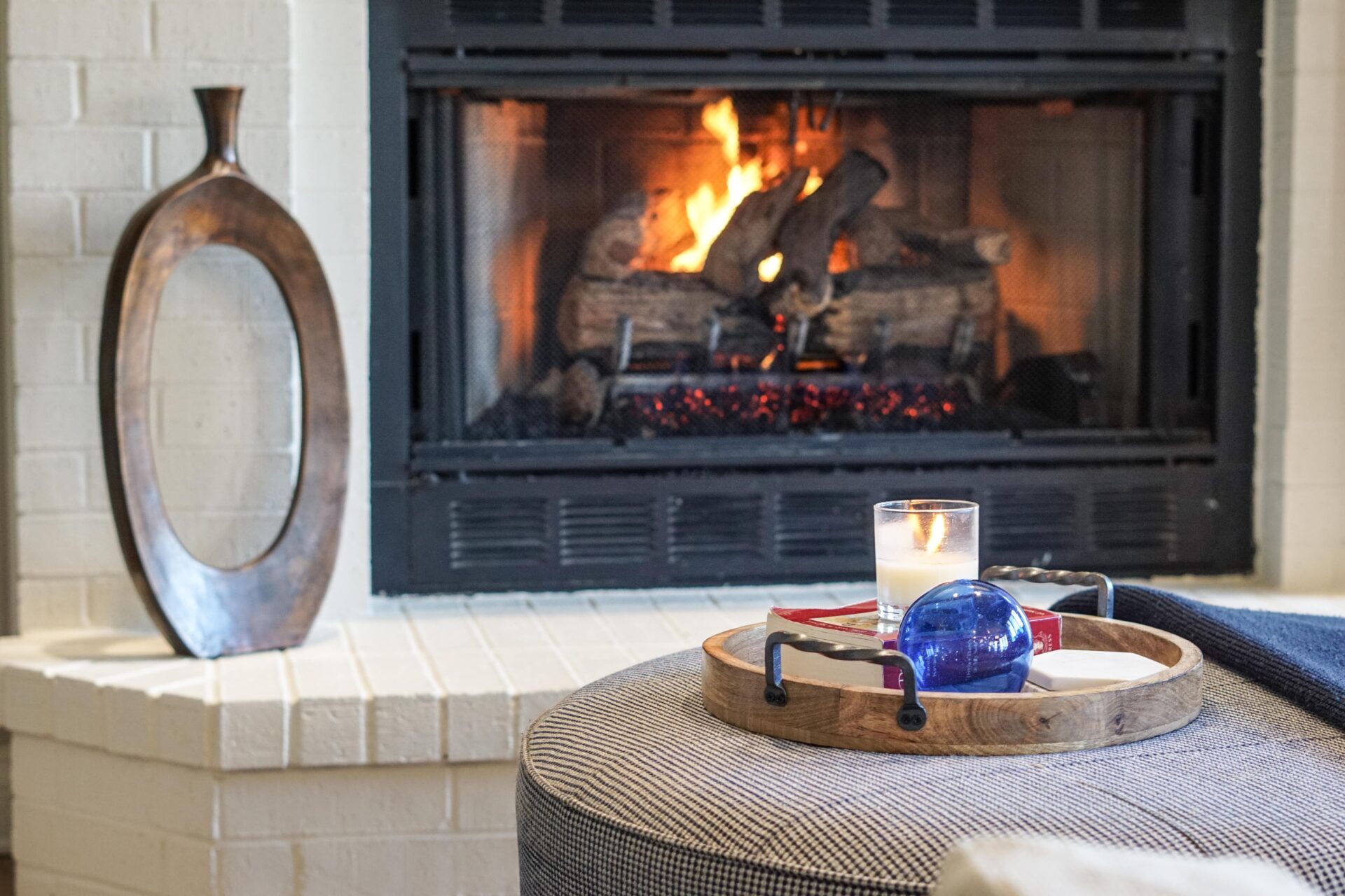 white brick fireplace